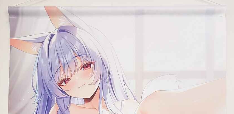 imagefdsっうぇ - 【絵巻本舗】二次元イラストグッズ特化型買取専門店 Anime-style girl with bunny ears and lavender hair smiling softly, leaning forward in a bright room.
