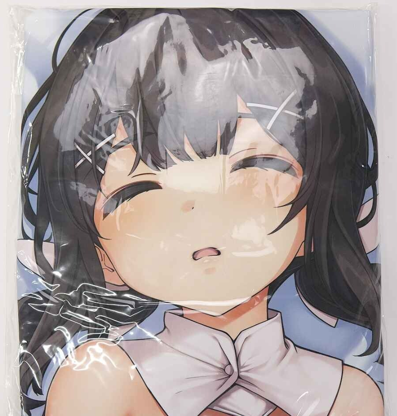 Close-up of a cute anime girl with black hair and twin tails, wearing a white bow, eyes closed and mouth slightly open in a happy expression.