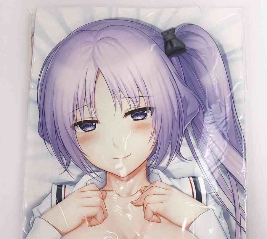 Anime-style girl with lavender hair and purple eyes, wearing a sailor uniform, hands at her collar, gentle smile.