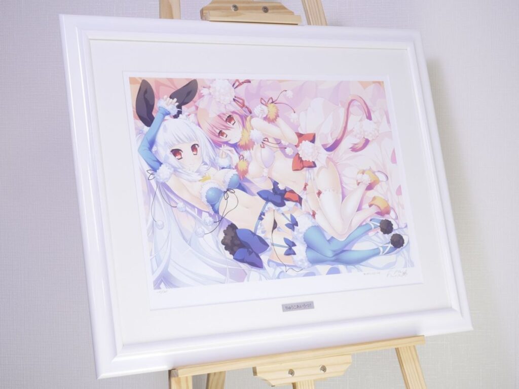 i-img1200x900-17828592507899d2owfr11452 - 【絵巻本舗】二次元イラストグッズ特化型買取専門店 Framed anime art print of two female characters in pastel outfits on a wooden easel.