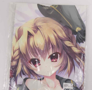 Anime-style girl with braided blonde hair and red eyes wearing a graduation cap, facing forward.