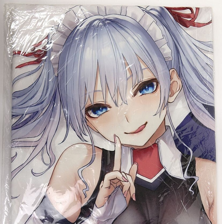 Close-up of an anime girl with silver hair and blue eyes, wearing a maid headband and black outfit, with a finger to her lips in a whisper gesture.