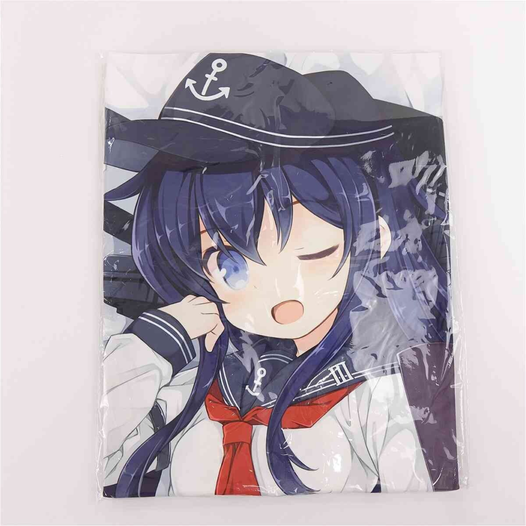 Anime-style girl in a navy sailor uniform with an anchor hat, eyes closed, mouth open, as a packaged print or shirt design image.