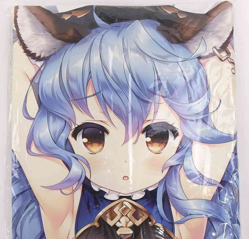 Close-up illustration of a cute anime girl with blue hair and cat ears, wearing a detailed dark blue outfit with gold accents.